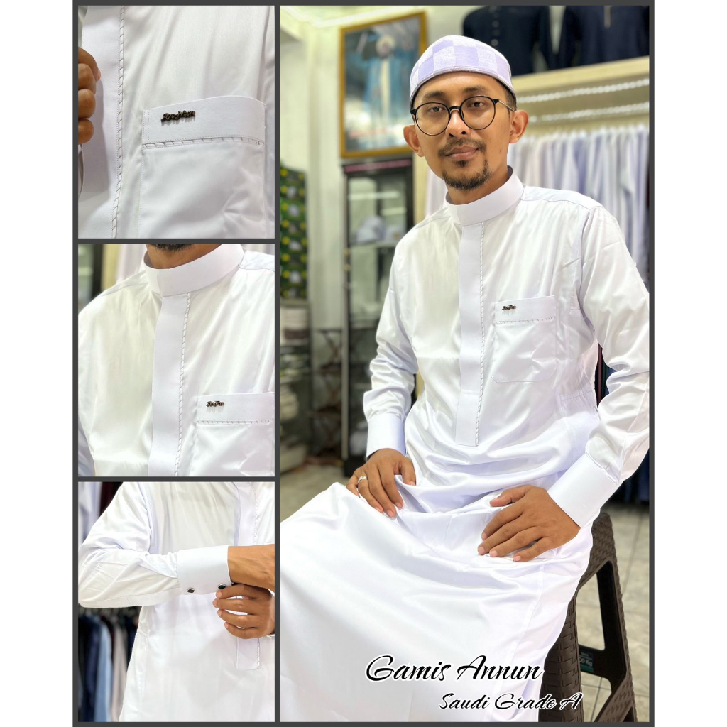 Gamis Pria Saudi/ Polyester Gred A Putih, Gamis pria Putih Manset, Gamis