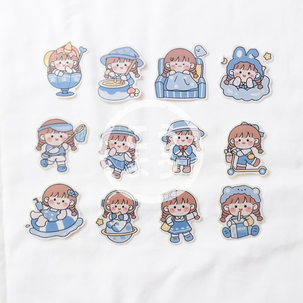 

30 pcs Stiker HVS Cute Chibi Girls Blue Theme untuk Jurnal / Scrapbook / Freebies (Pack OC3)