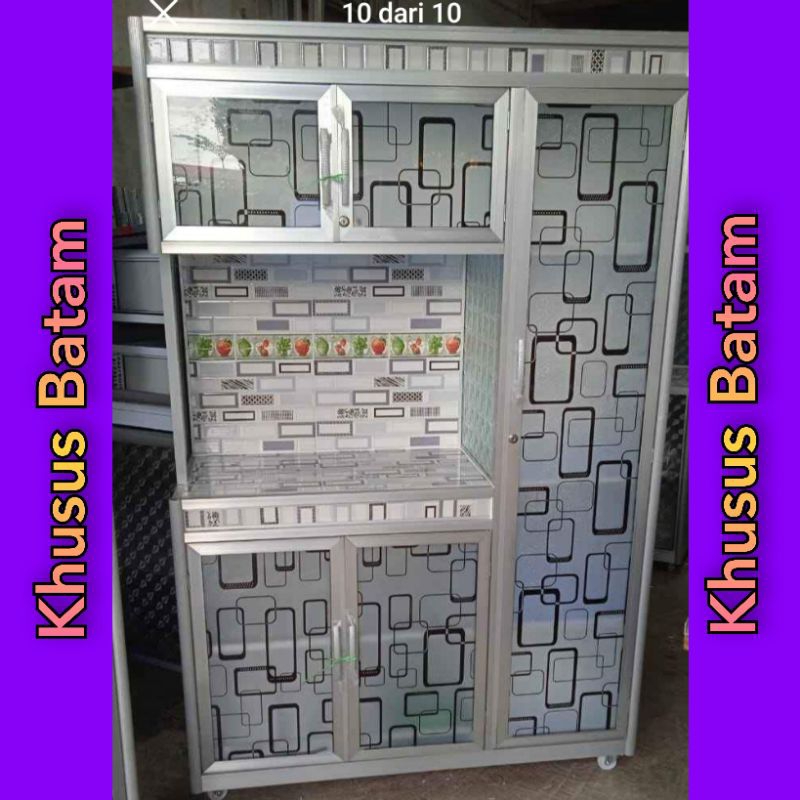 RAK PIRING 3PINTU KERAMIX BOX RODA- KACA MOTIF  STICKER /LEMARI PIRING/LEMARI DAPUR [KHUSUS BATAM]