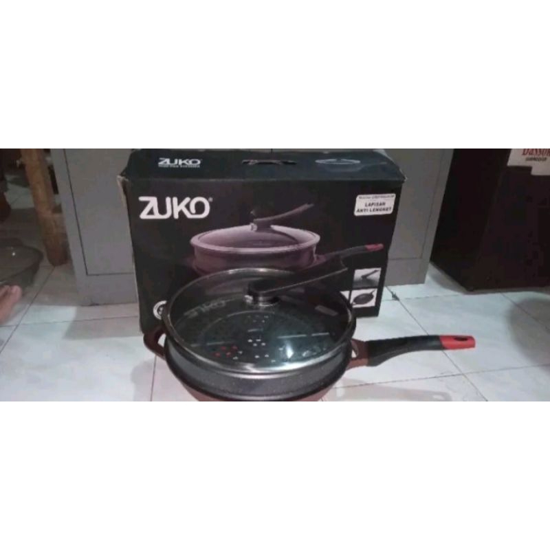 PRELOVED WOK PAN ZUKO 32cm ANTI LENGKET WOK PAN STEAMER ZUKO WOK PAN ANTI LENGKET WOK PAN TERLARIS W