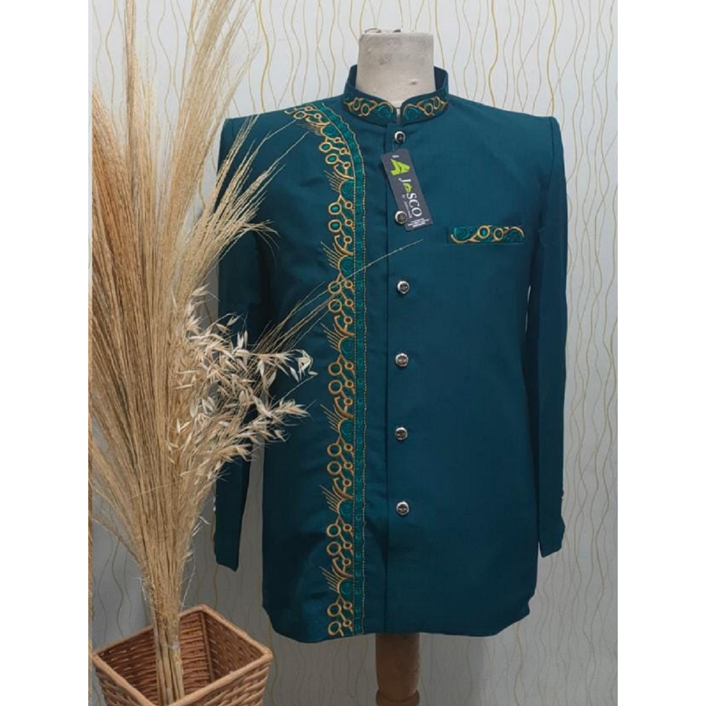 Jasko Hijau Wool Novus Jas Koko Pria Dewasa Bordir Motif Sorban Batik Terbaru JT23 Merek Jasco Tasik