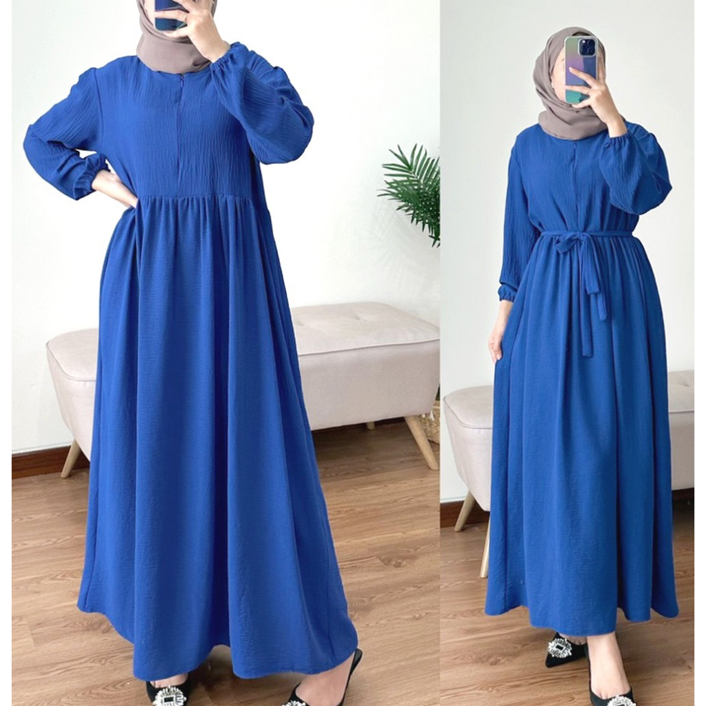 Dress Formal / Gamis Ibu Simpel Warna Biru Elektrik Polos LD 100 110 120 130 XXL XXXL 3XL Cantik Luc