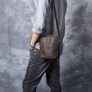 Sling Bag Pria Kulit Asli Original - Tas Kulit Asli Selempang Pria - Tas Pria Kulit Asli Crazy Horse