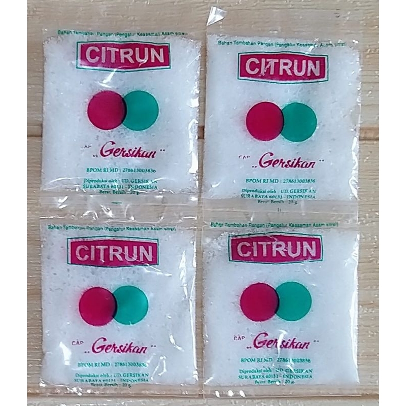 

Citrun Cap Gresikan Per-10pcs @20gr / Citrun / Sitrun / Citrun Acid / Asam Sitrat