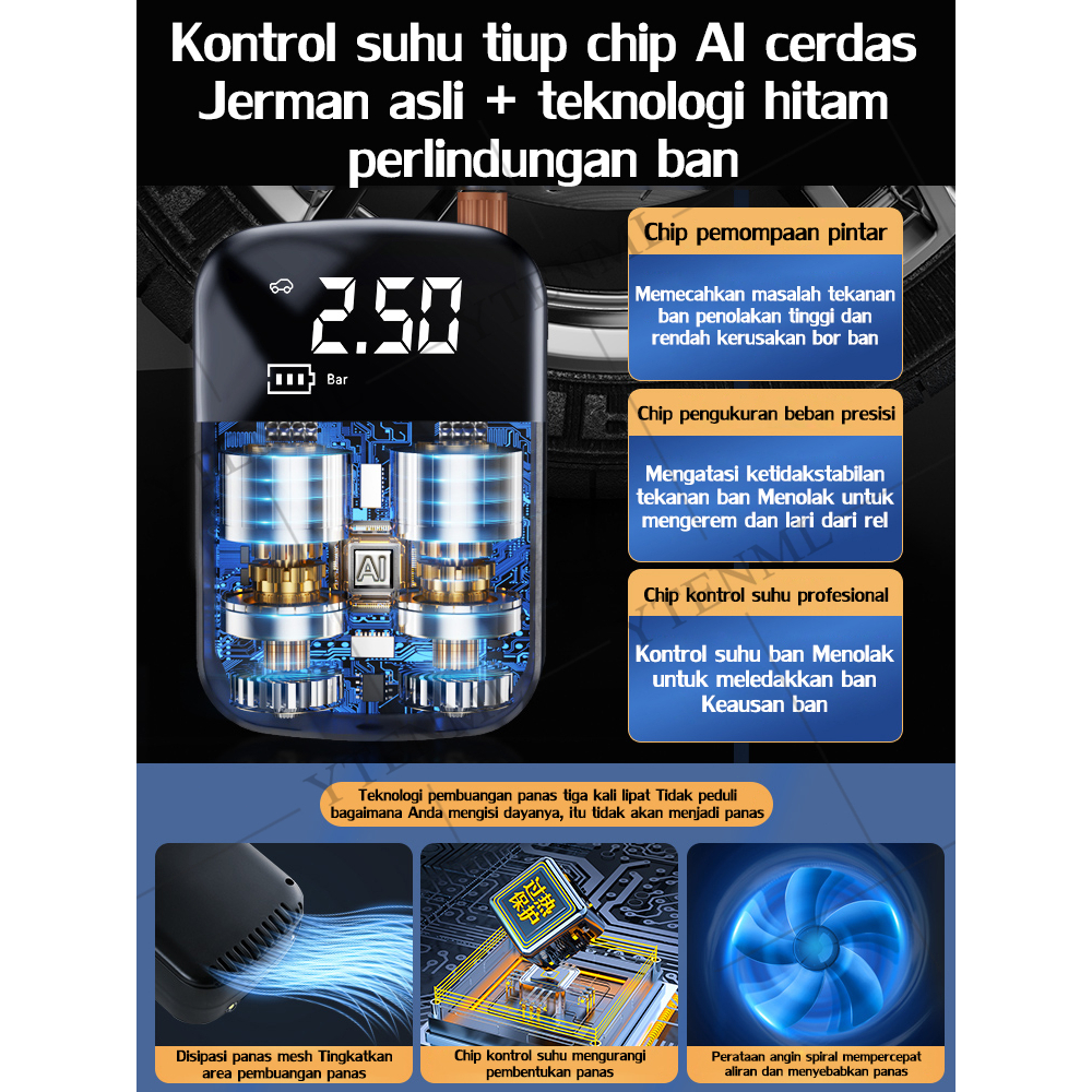 cuci gudang pompa ban mobil truk motor elektrik cek tekanan kompresor mini angin digital 80000mah