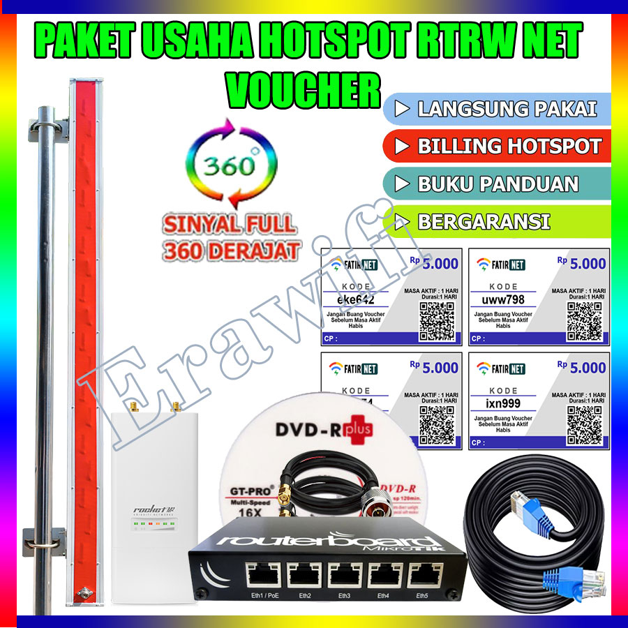 Paket Wifi Hotspot RT RW Net 5 Km 360 Derajat Sistem Voucher ROCKET M2 Mimo Slotted 17 dBi 2.4 GHz