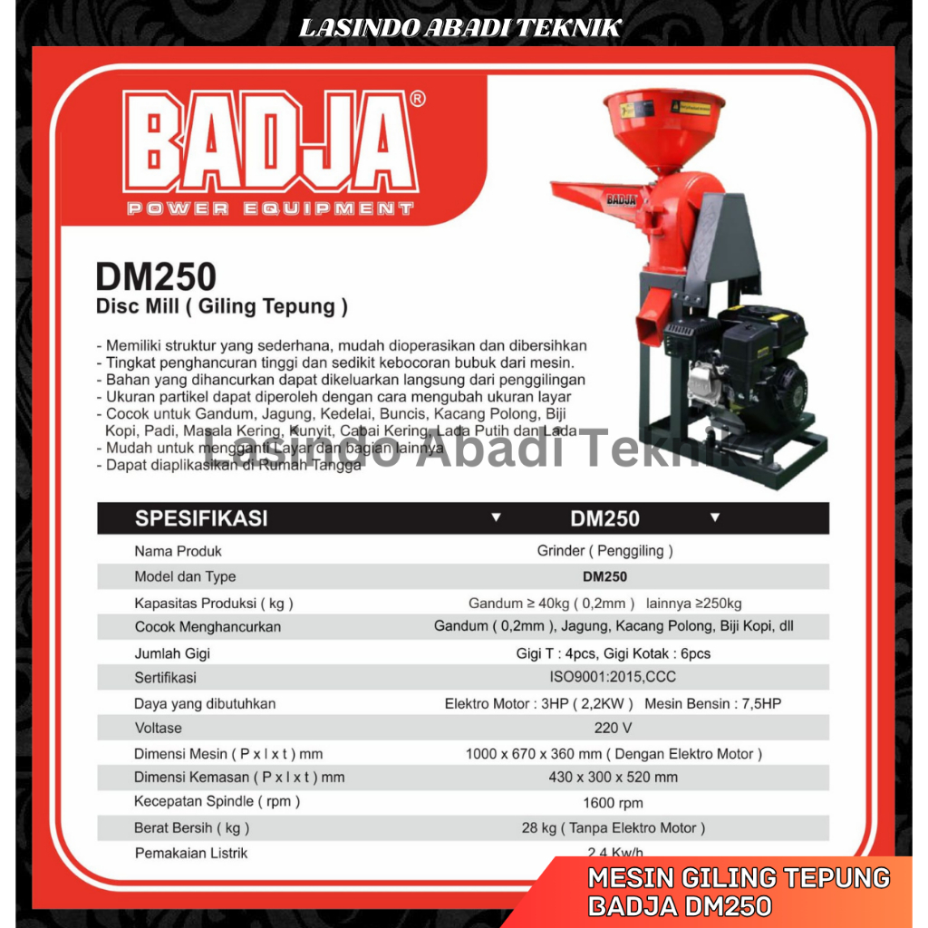 Mesin Giling Tepung Badja Dm250 / Mesin Gilingan Penggiling Penepung