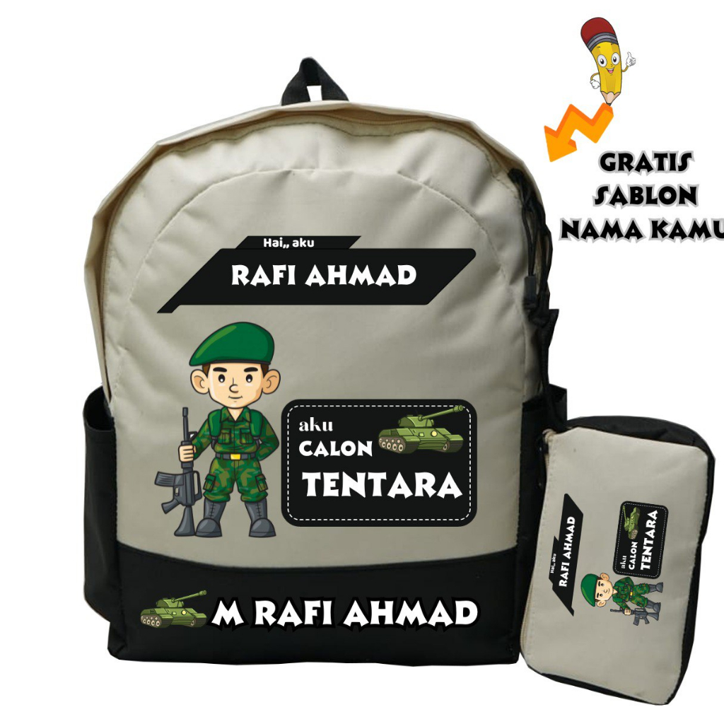 Sheku Tas Anak Lokal Tentara Untuk TK-SD Gratis Request Nama + Cita-cita Buah Hati