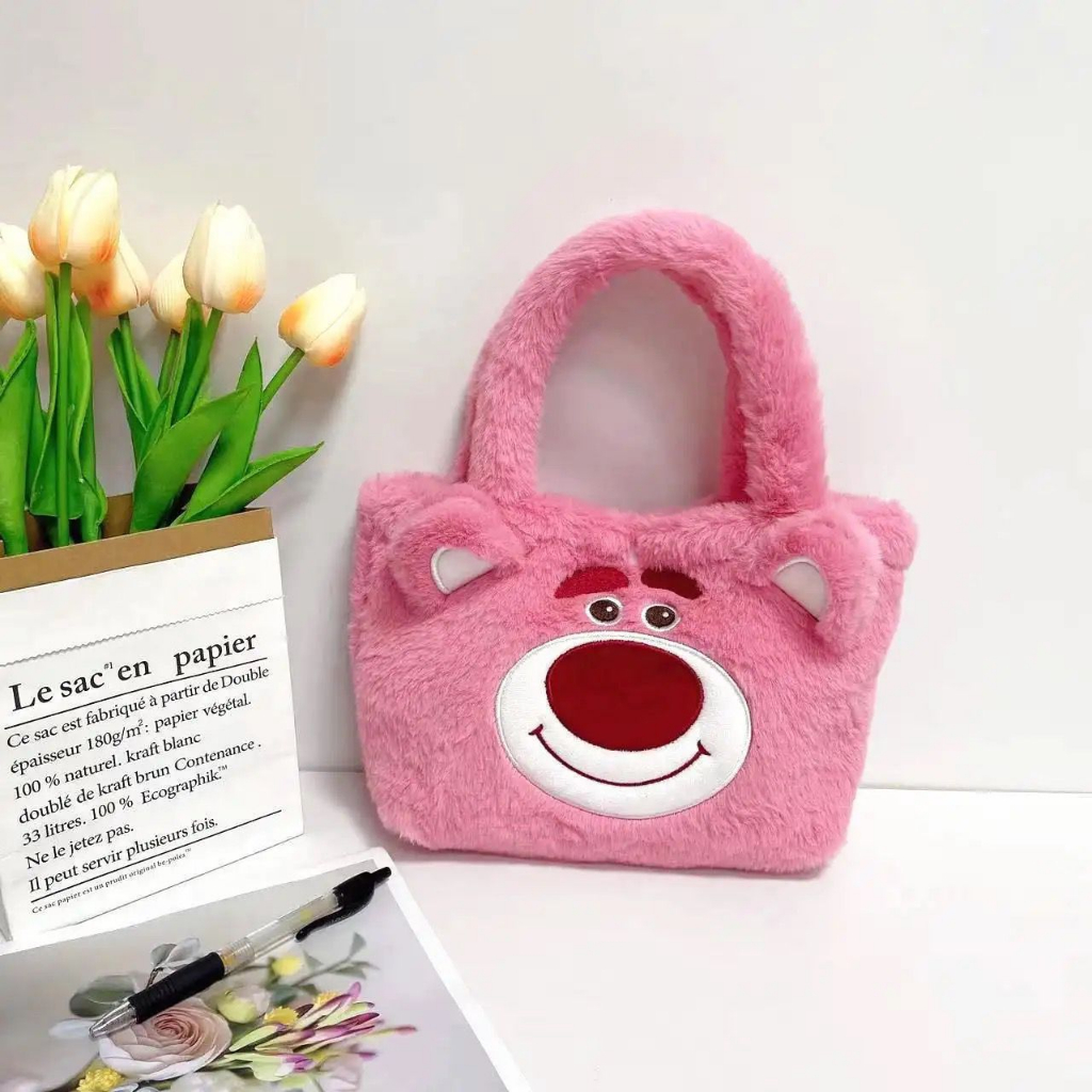 (COD) Tas Bahu Tas Lotso Tas Tote Shoulder Bag Fashion Motif Kartun Karakter Hewan Warna Fanta Beruang Anak &amp; Dewasa