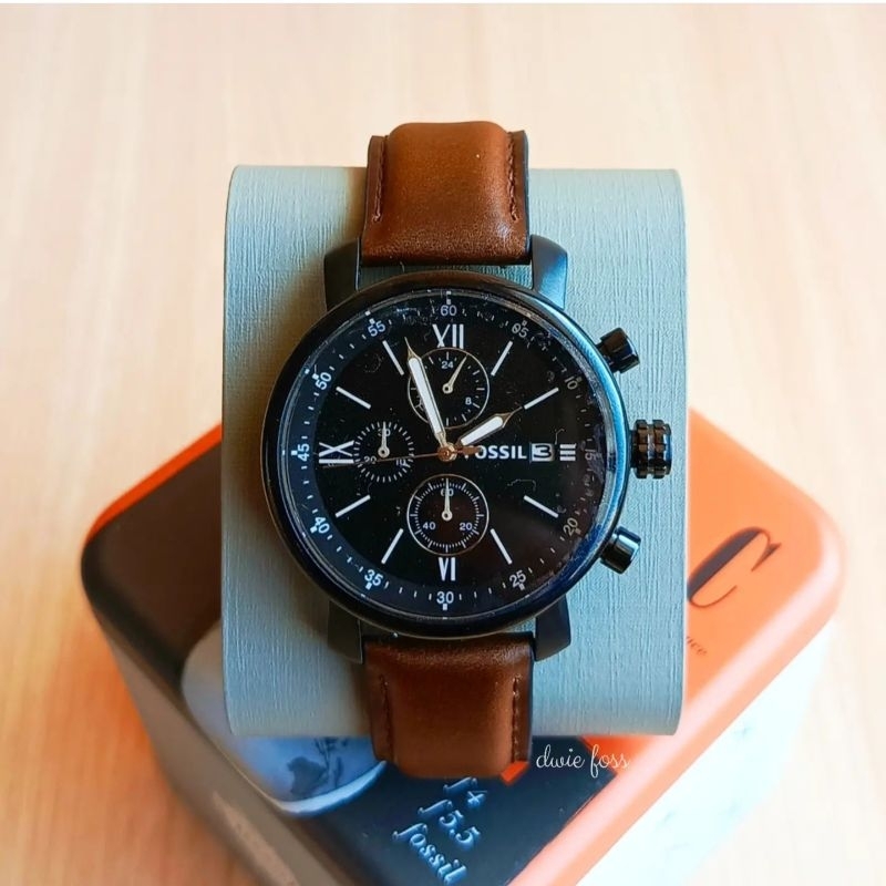 Jam F0ssil Rhett Chrono Brown Leather Black Dial Watch BQ2459 Original
