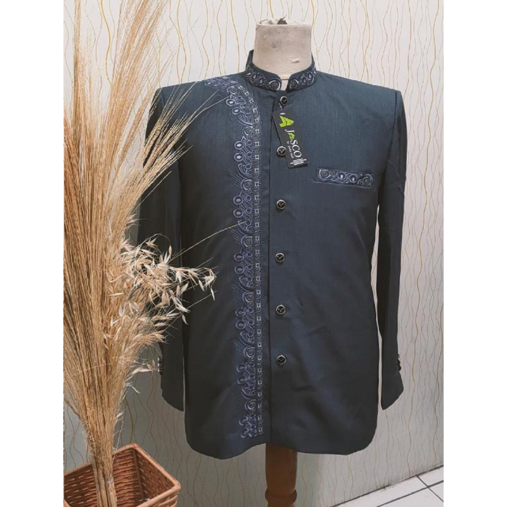 Jasko Abu Tua Wool Novus Jas Koko Pria Dewasa Bordir Motif Sorban Batik Terbaru JT23 BY Jasco Tasik