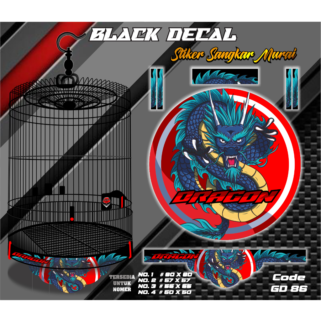 Sticker Decal Sangkar Burung Murai Motif Dragon Naga No 1 2 3 4