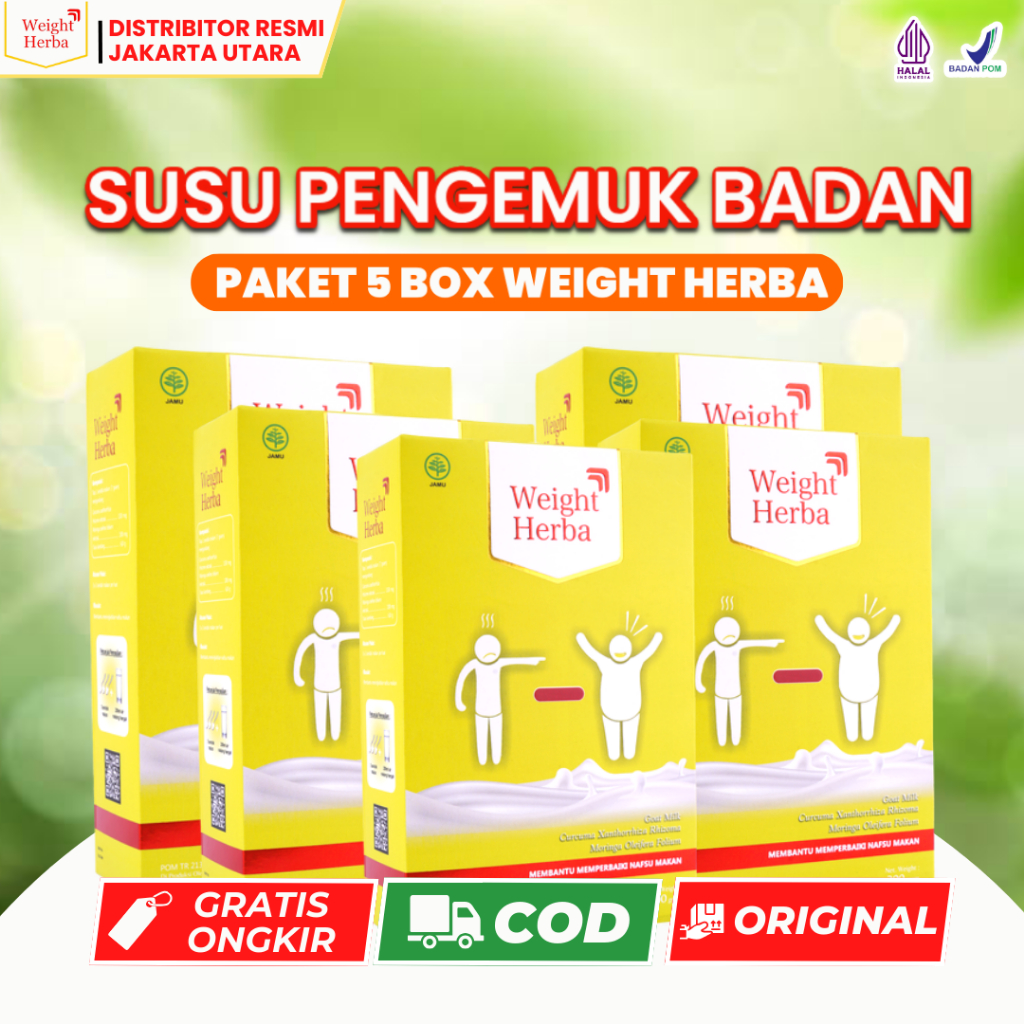 

Weight Herba - Paket 5 BOX 100% Original Susu Penggemuk Penambah Berat Badan & Nafsu Makan Tingkatkan Kalori Kualitas Tinggi & Menambah Berat Badan Susu Pengemuk BPOM HALAL