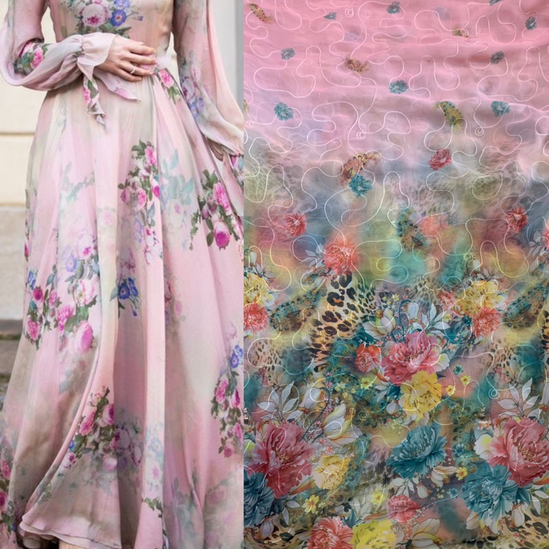 Sifon Ceruti Motif Print Bordir / Bahan Sifon Ceruti Motif Print Bordir