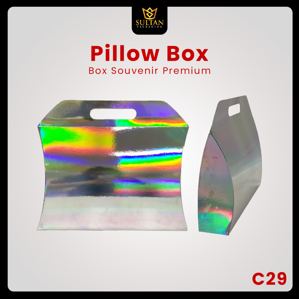 

Pillow Box - Souvenir Box - Tas Hadiah Ulang Tahun - Dus Packaging silver hologram - C29