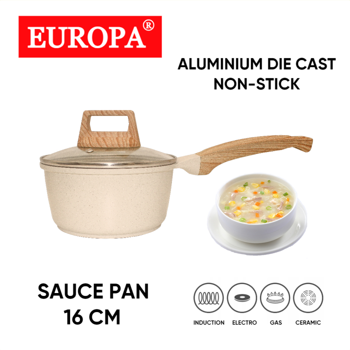 [ Europa ] Europa Sauce Pan Marble + Tutup Kaca Europa Anti Lengket (Bisa Kompor Induksi)