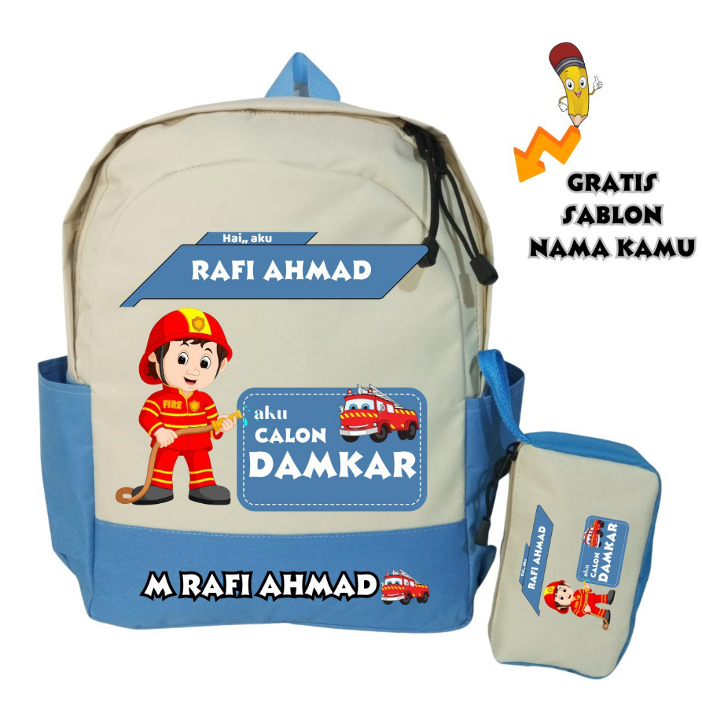 Sheku Tas Anak Lokal Damkar Untuk TK-SD Gratis Request Nama + Cita-cita Buah Hati