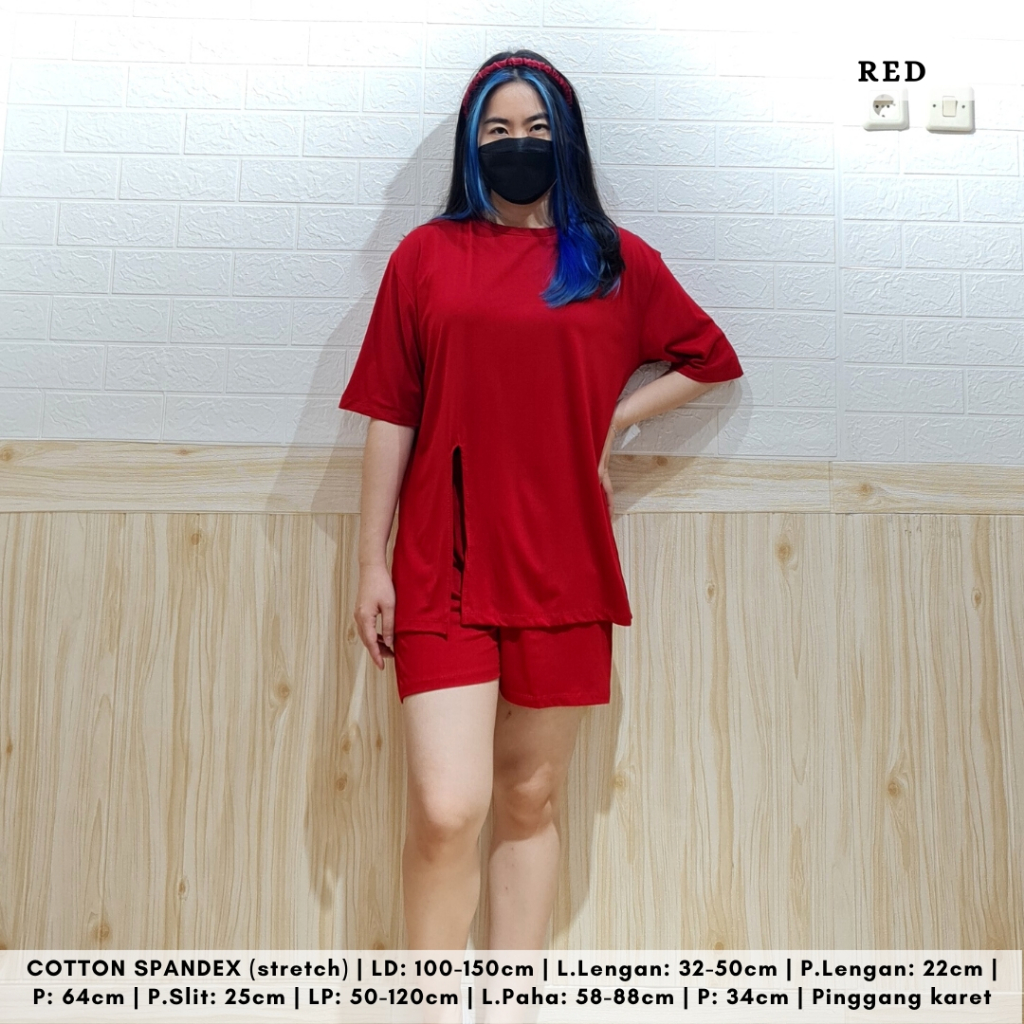 4119 freya one slit short one set kaos polos bigsize oversize s-xl