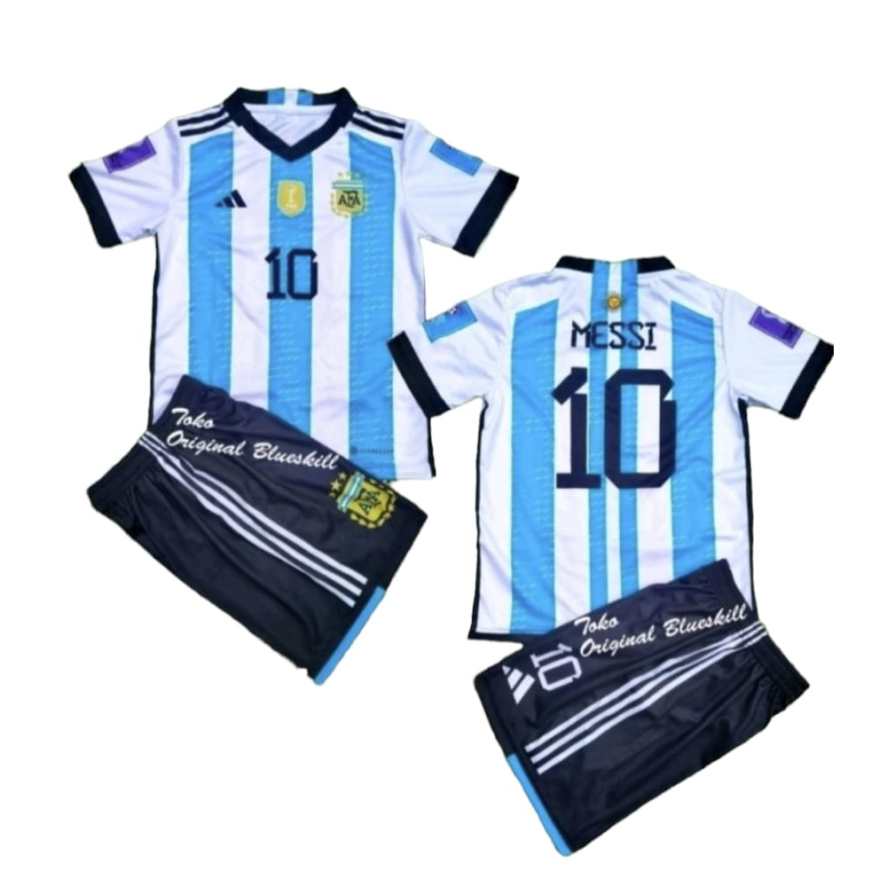Setelan Baju Bola Anak argentina jersey piala dunia terbaru / setelan anak jersey argentina terbaru/