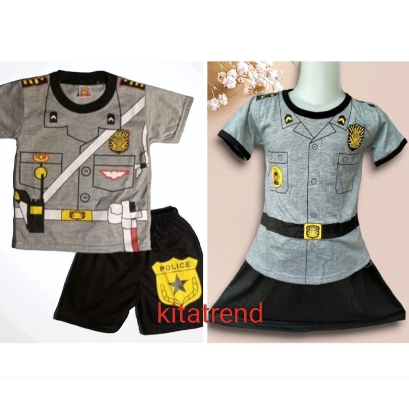 Setelan rok anak anak perempuan&celana motif polisi