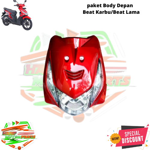 Tameng depan honda beat karbu warna merah + lampu depan + sen sepasang/tameng beat karbu