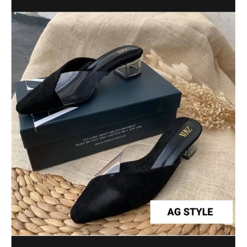 Sandal heels kaca 3 cm slop bapau mika terlaris termurah sandal kondangan/pesta pantofel sandal kerj