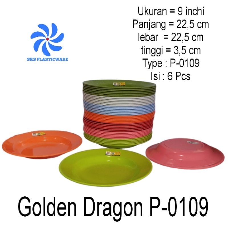 Piring Melamin Melamin Golden Dragon P-0109 Isi 6 Piring