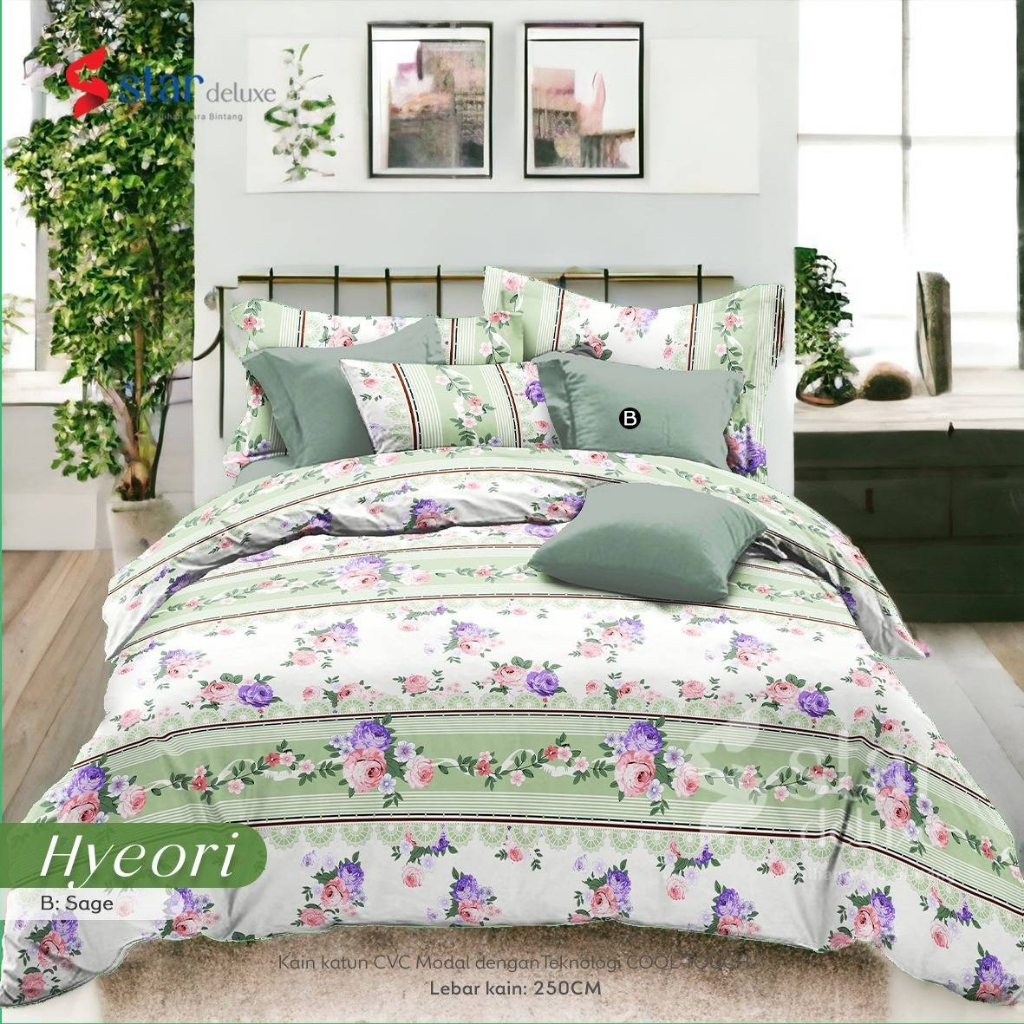 Bedcover Set Motif Hyeori Bahan Katun Premium Quality bedcover sprei aesthetic motif bunga daun 160x