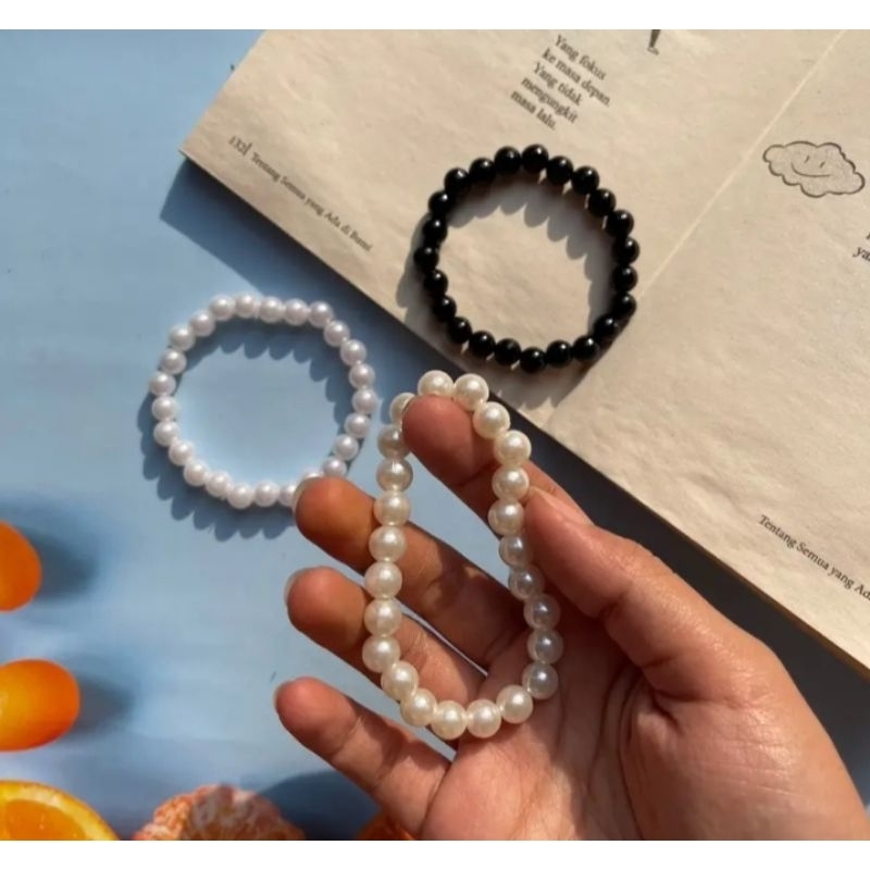 gelang mutiara sintetis/manik manik premium/putih /hitam