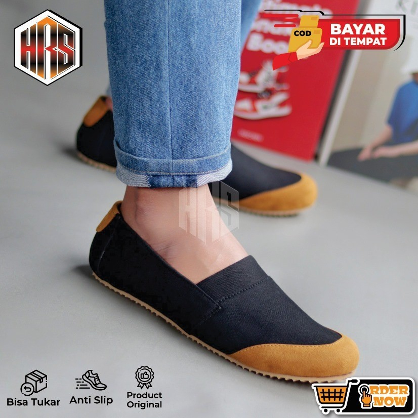 HRS Kenzo - Sepatu Slip on Pria Sepatu Kasual Mules Kerja Main Hitam Pria Trendy Kekinian
