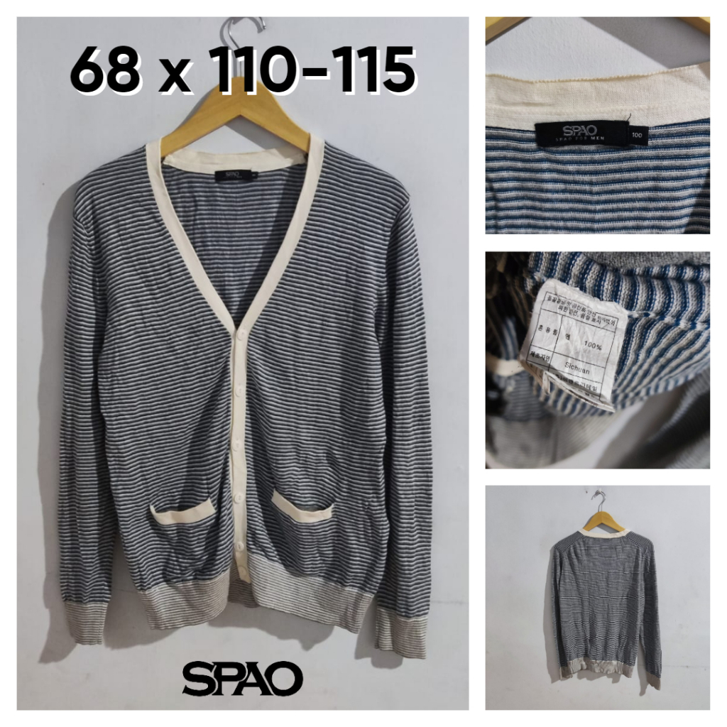 Cardigan SPAO Salur V-Neck Size L Pria Wanita Saku Sweater Atasan Outer Cardi Unisex