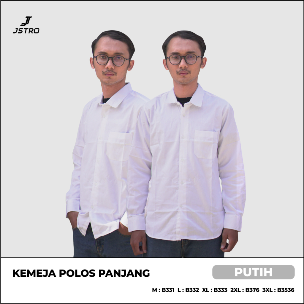 Jstro Kemeja Polos  Lengan Panjang Putih Formal