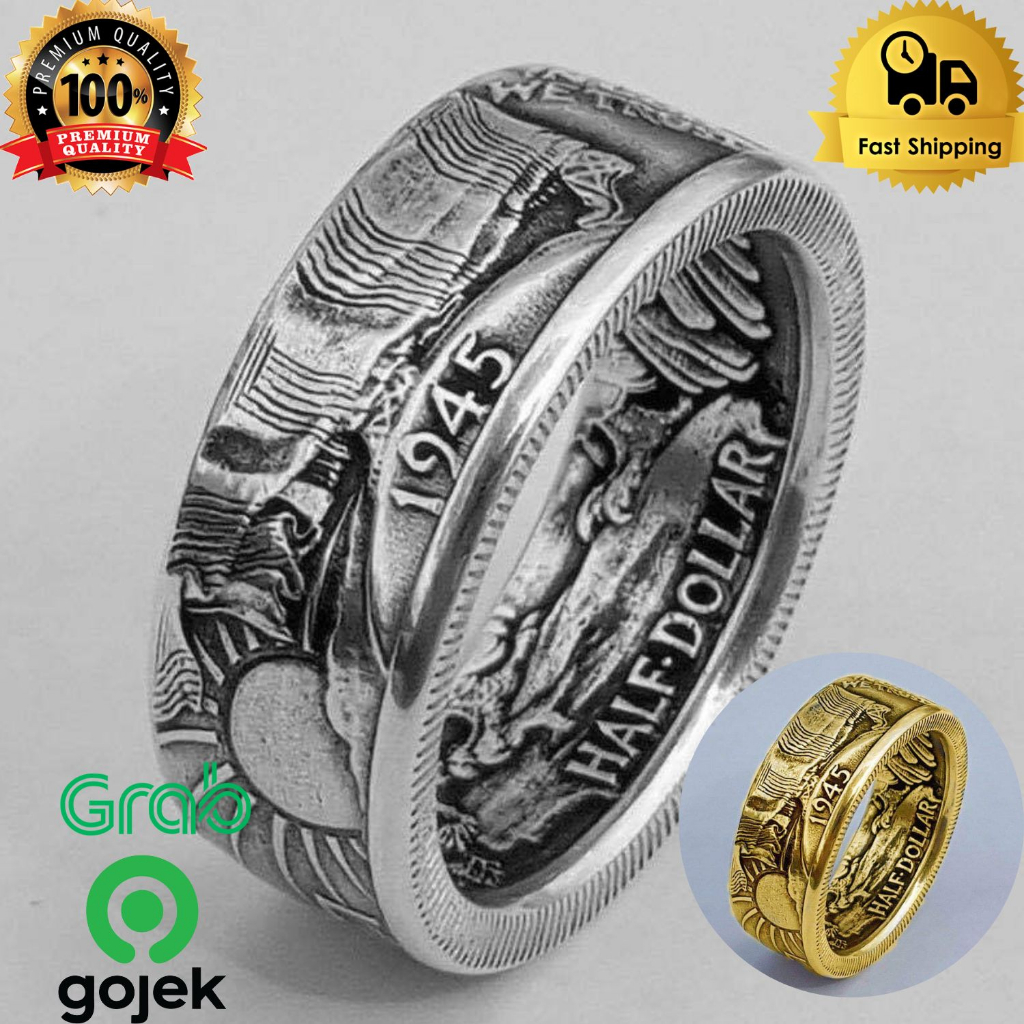 Cincin pria motif dollar US antik titanium silver gold simple men ,/ cincin pria / cincin dollar / c