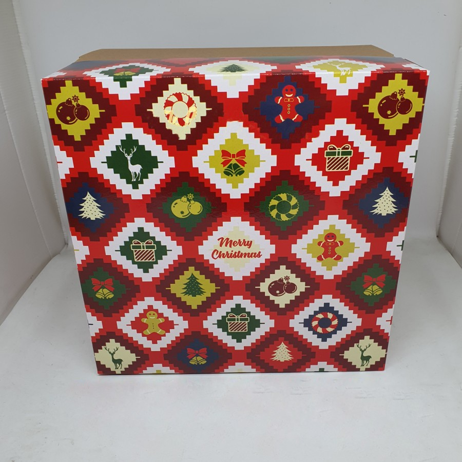 

(5 pcs) kardus kue natal dus bolu box chiffon cake kotak kemasan pudding tutup motif mozaik christmas xmas ukuran 25x25