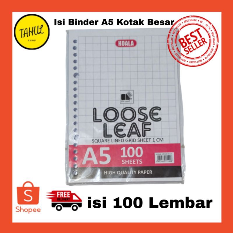 

ISI BINDER KOTAK BESAR A5 ISI 100 LEMBAR / LOOSE LEAF GRID / PETAK / KOTAK / FILE NOTE KOALA / KOTAK BESAR (1CM)