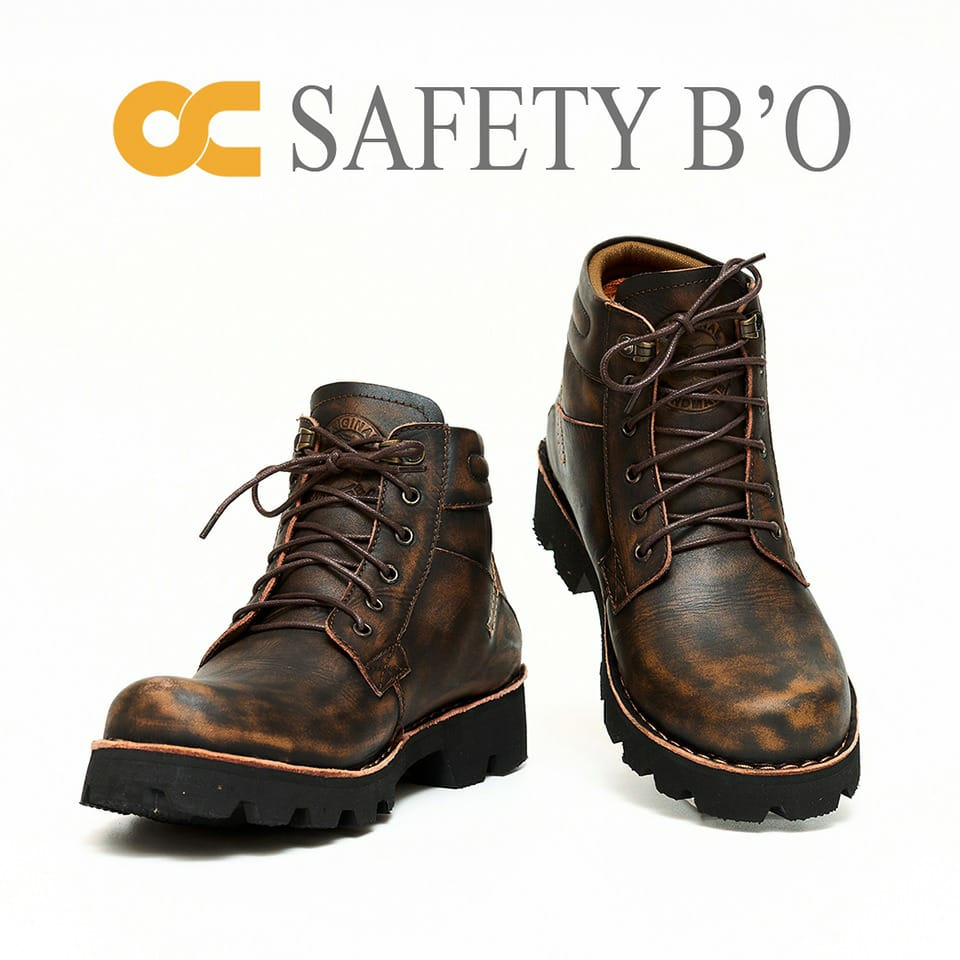 Steel toe cap Shoes Safety Boots Sepatu Ujung Besi Casual Hitam Kerja Kulit Sapi Asli