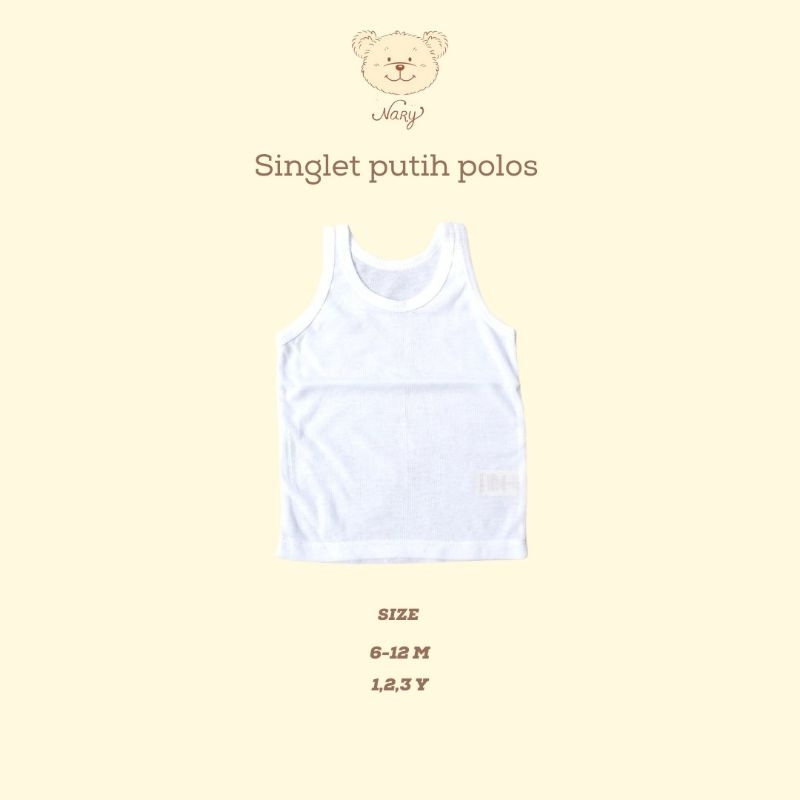 Nary Singlet Putih Polos kualitas premium. Baby 6-12m.