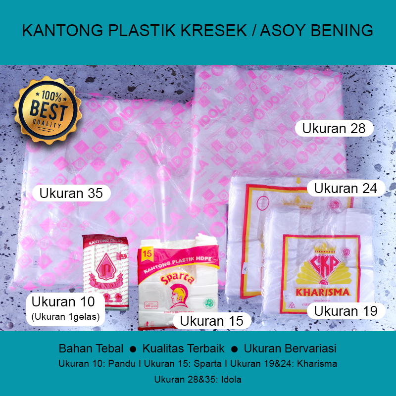 Kantong Plastik Asoy Kresek Bening Transparan Ukuran 15 19 24 28 35 Merk Sparta Idola Kharisma Bahan