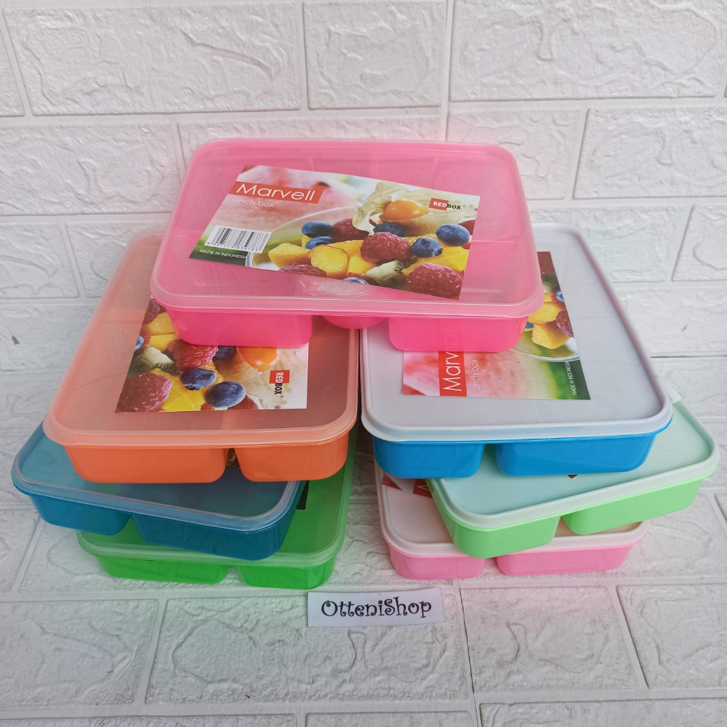 Lunch box marvell 5 sekat Redbox kotak nasi plastik warna wadah dan tutup tempat nasi sekolah anak s