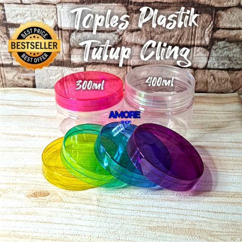 Toples Plastik Tutup CLING CLEAR 300ml 400ml Hampers Jar Premium Toples Plastik Cylinder Silinder Ku