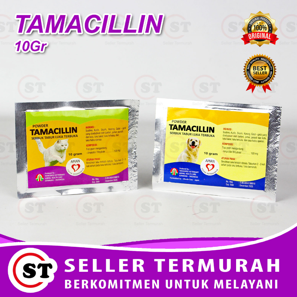 Tamacillin Obat Luka Kucing Terbuka - Obat Tabur Serbuk Luka Luar Cakaran Borok Koreng Luka Basah