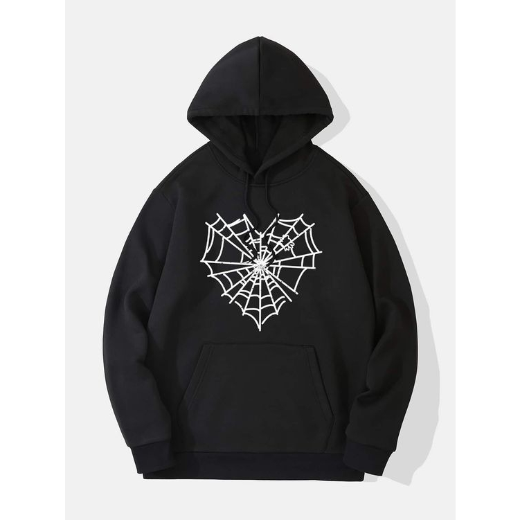 HEART SPIDER GRAFIC BLACK HOODIE / Hoodie Metal Hitam Distro motif Spider Love
