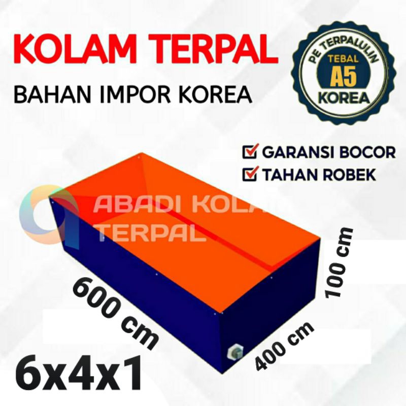 Terpal kolam ikan kotak ukuran 600x400x100/6x4x1/4x6x1 bahan A5 korea