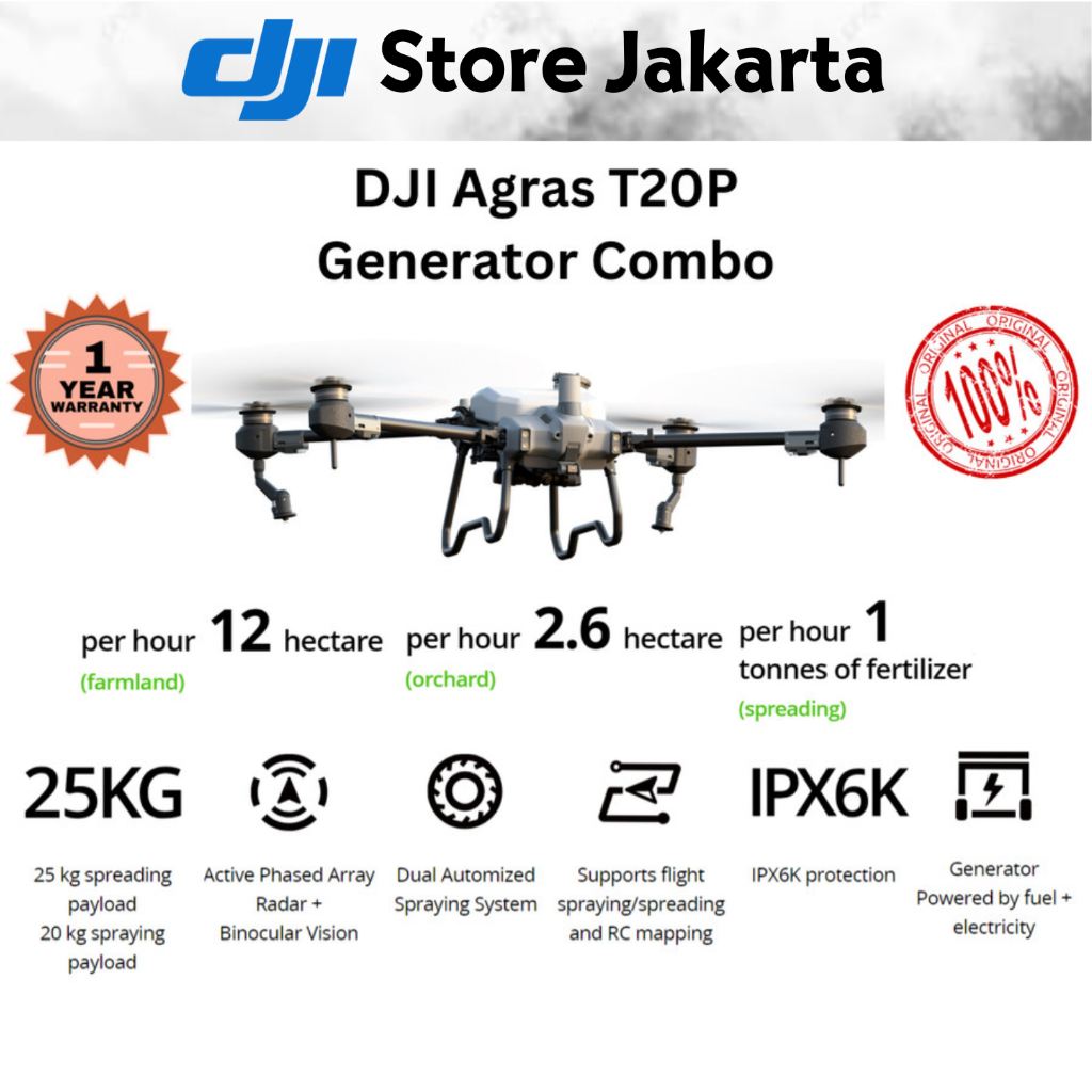 Dji Agras T20P Generator Combo Drone Spraying Pertanian Pupuk