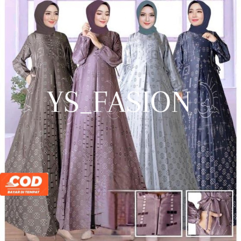 Mira Dress | Gamis Motif Bahan Silk Premium | Gamis Semi Sutra | Gamis Maxmara Silk Premium