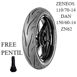 Paket Ban zeneos tubeless 110/70-14 dan 150/60-14 zn62 zn 62 FREE PENTIL (2 BAN)