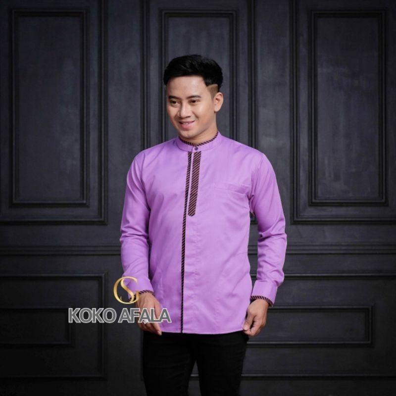 Baju Muslim Pria Koko Lengan Panjang Koko Modern Motif Afala S M L XXL