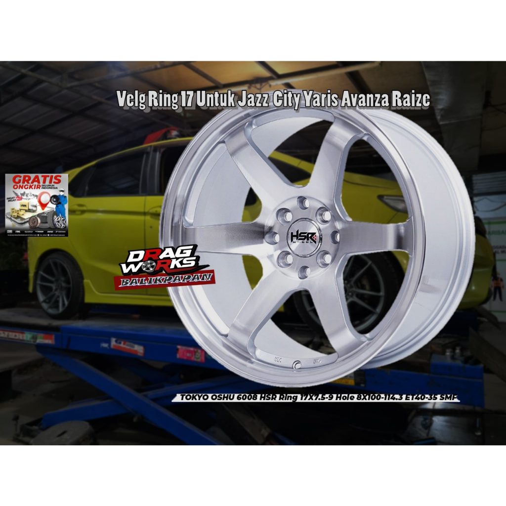 Velg Mobil Celong TE37 Ring 17 Pelek HSR Tokyo Oshu R17 Lebar Depan 7.5 / Belakang 9 Lubang 4 Silver