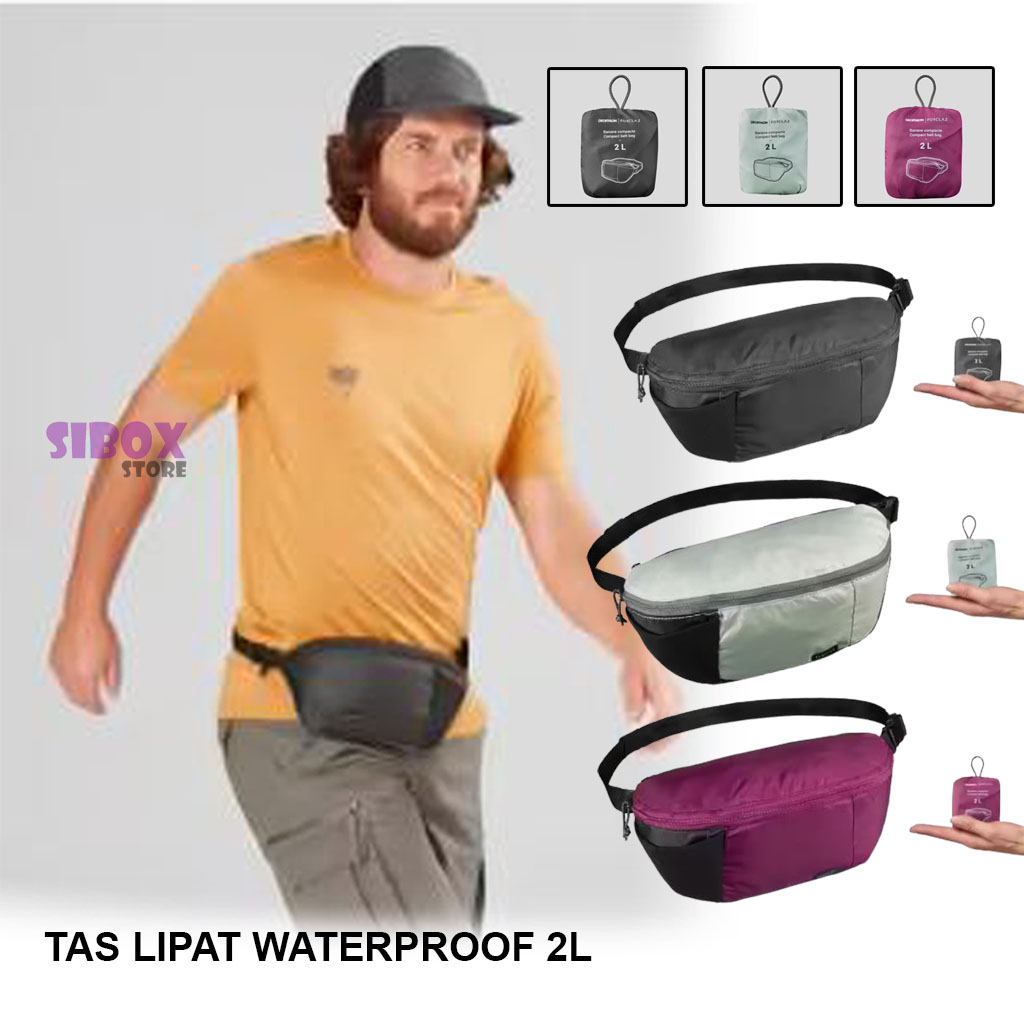 Tas Lipat Selempang 2 L Unisex Original Waterproof Quechua Waistbag Elastis Bisa dilipat Jadi Bola