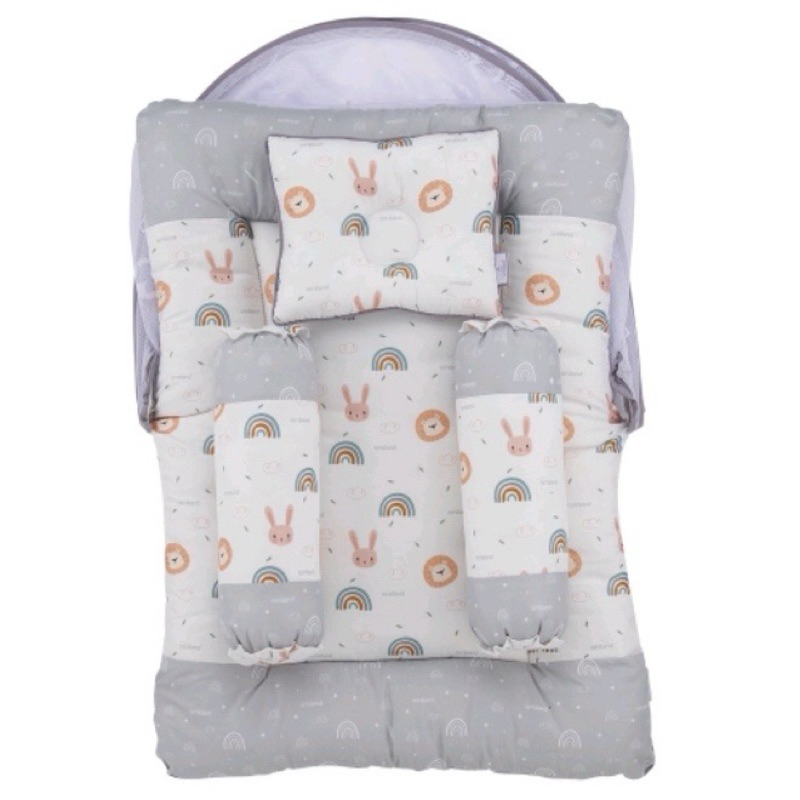[PRELOVED] Omiland Kasur Lipat Bayi Dakron + Kelambu Rainbow Series Grey Travel Matras Tidur Baby Bed